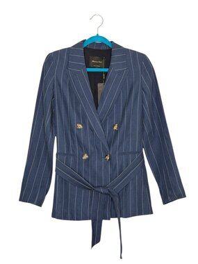 Mossimo Dutti Linen Blazer Jacket Belted Pin Stripe Blue Womens 2 NWT
